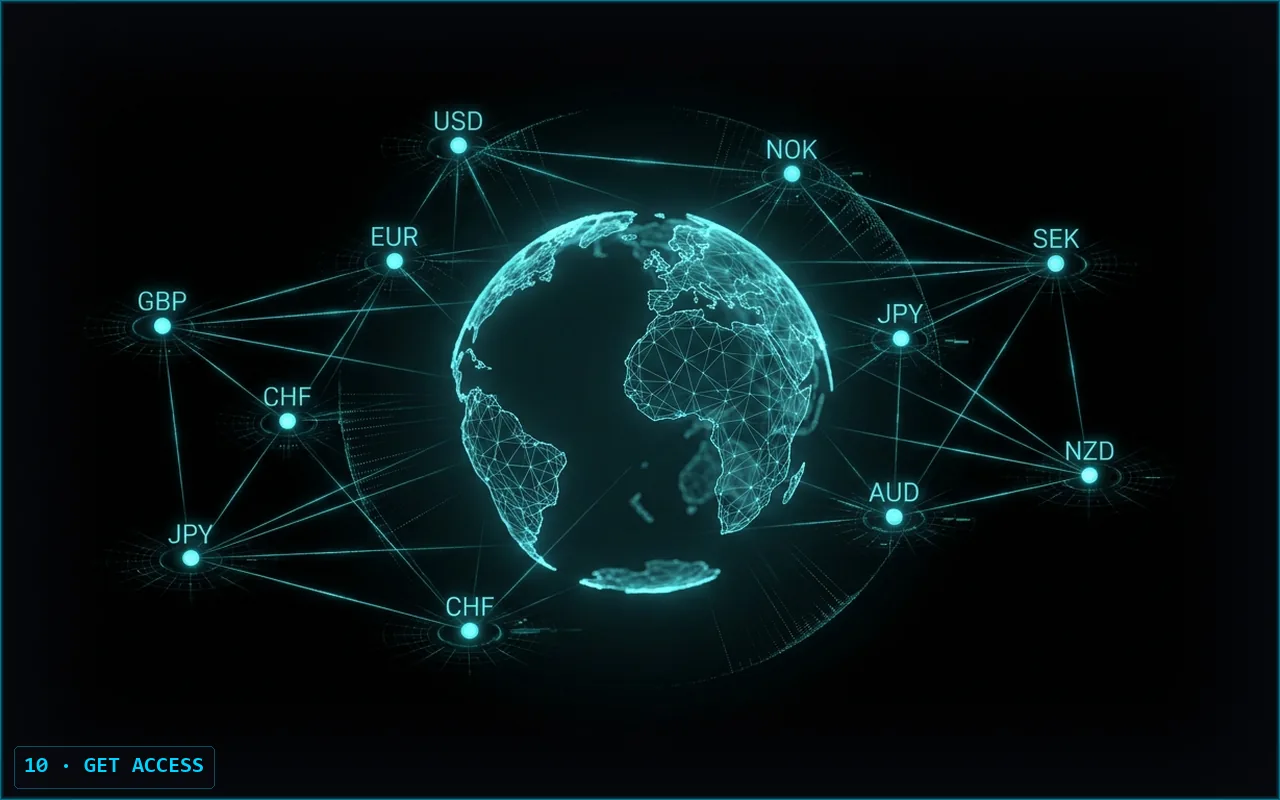 G10Grid early-access composition — abstract cyan currency-grid hero for the Get Started CTA